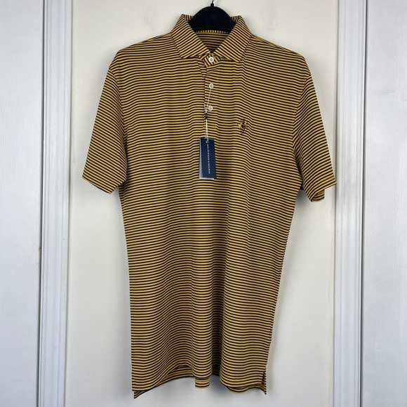 NEW Holderness & Bourne MAXWELL Mens L Performance Golf Polo Navy Yellow Jacket - Picture 3 of 11